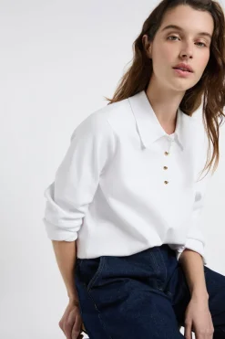 New ETAM Jersey de cuello polo con botones dorados BLANCO