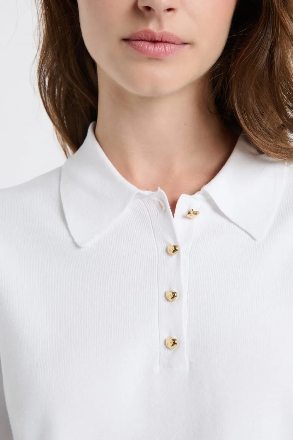 New ETAM Jersey de cuello polo con botones dorados BLANCO
