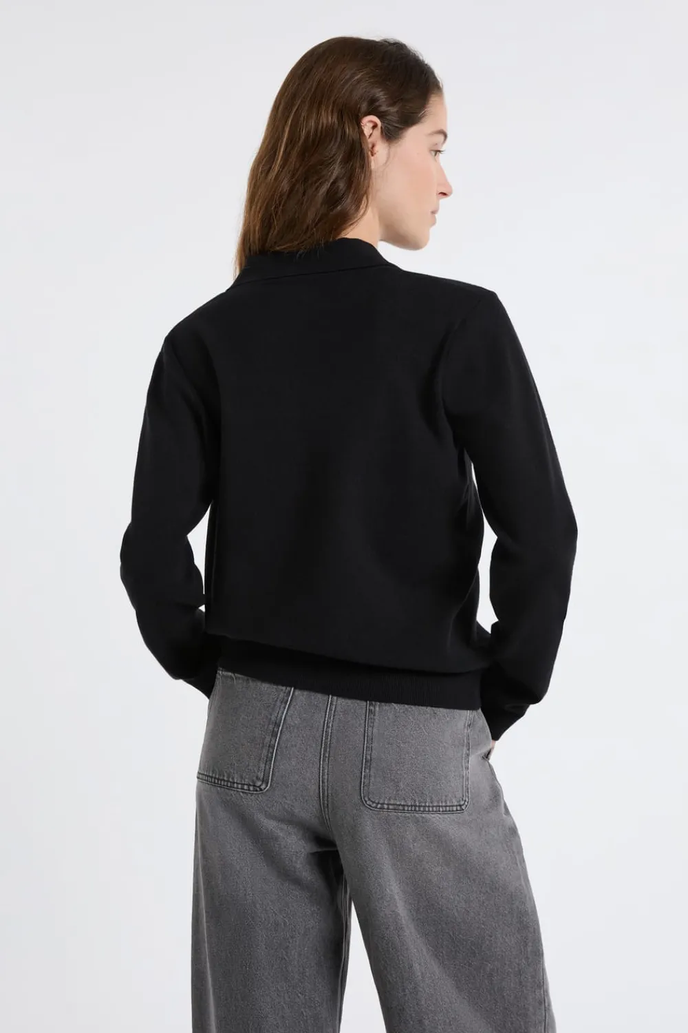 Discount ETAM Jersey de cuello polo con botones dorados NEGRO
