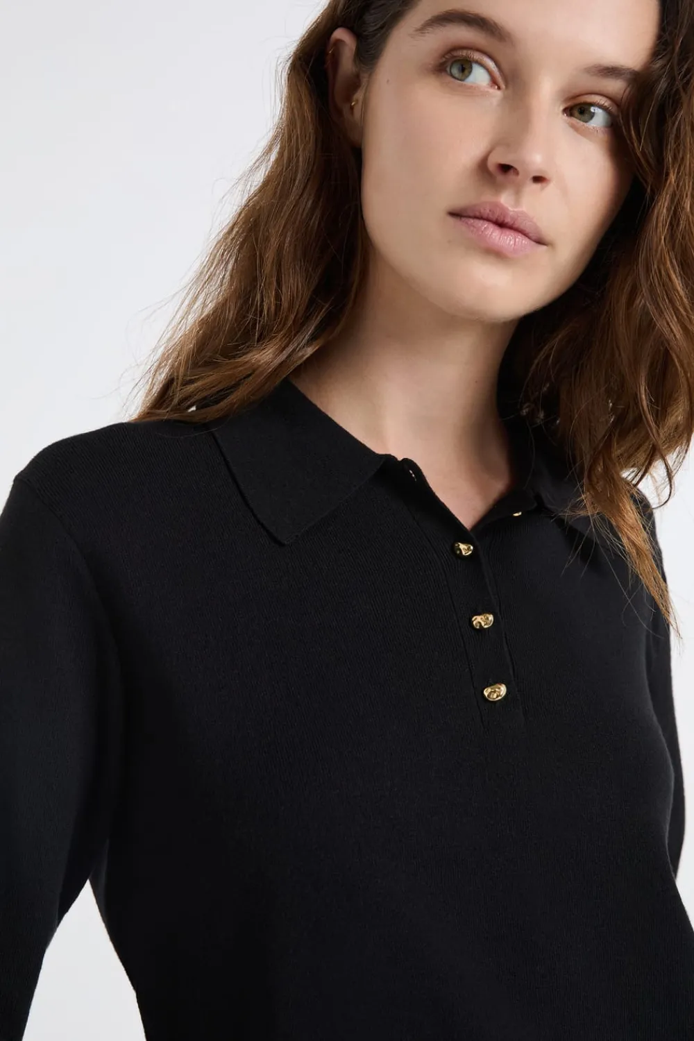 Discount ETAM Jersey de cuello polo con botones dorados NEGRO
