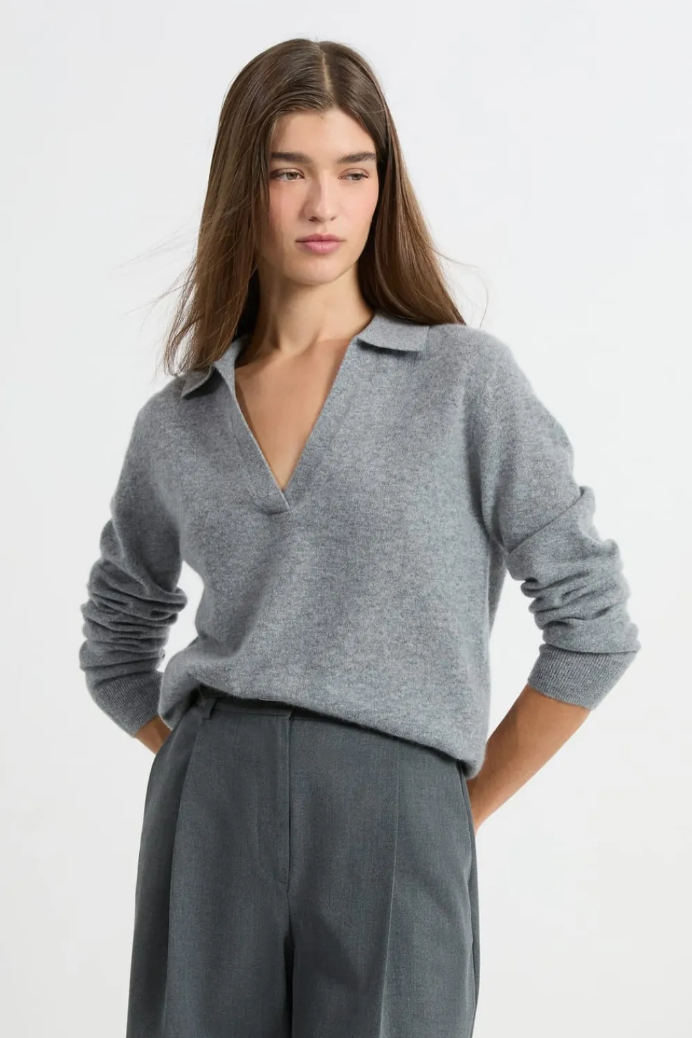 Clearance ETAM Jersey de cuello polo de cashmere GRIS