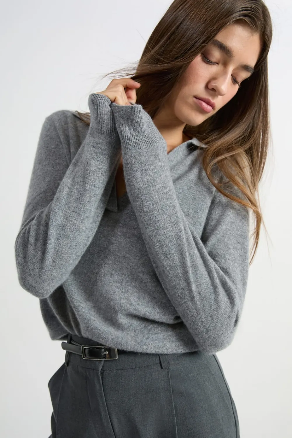 Clearance ETAM Jersey de cuello polo de cashmere GRIS
