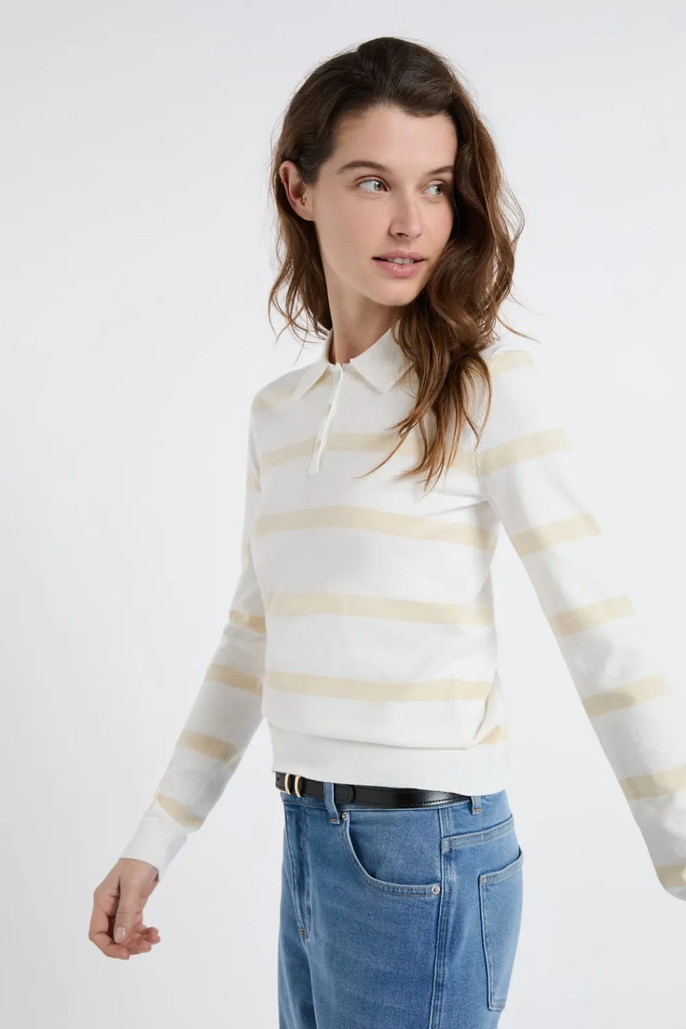 Discount ETAM Jersey de cuello polo de manga larga a rayas crudo