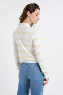 Discount ETAM Jersey de cuello polo de manga larga a rayas crudo