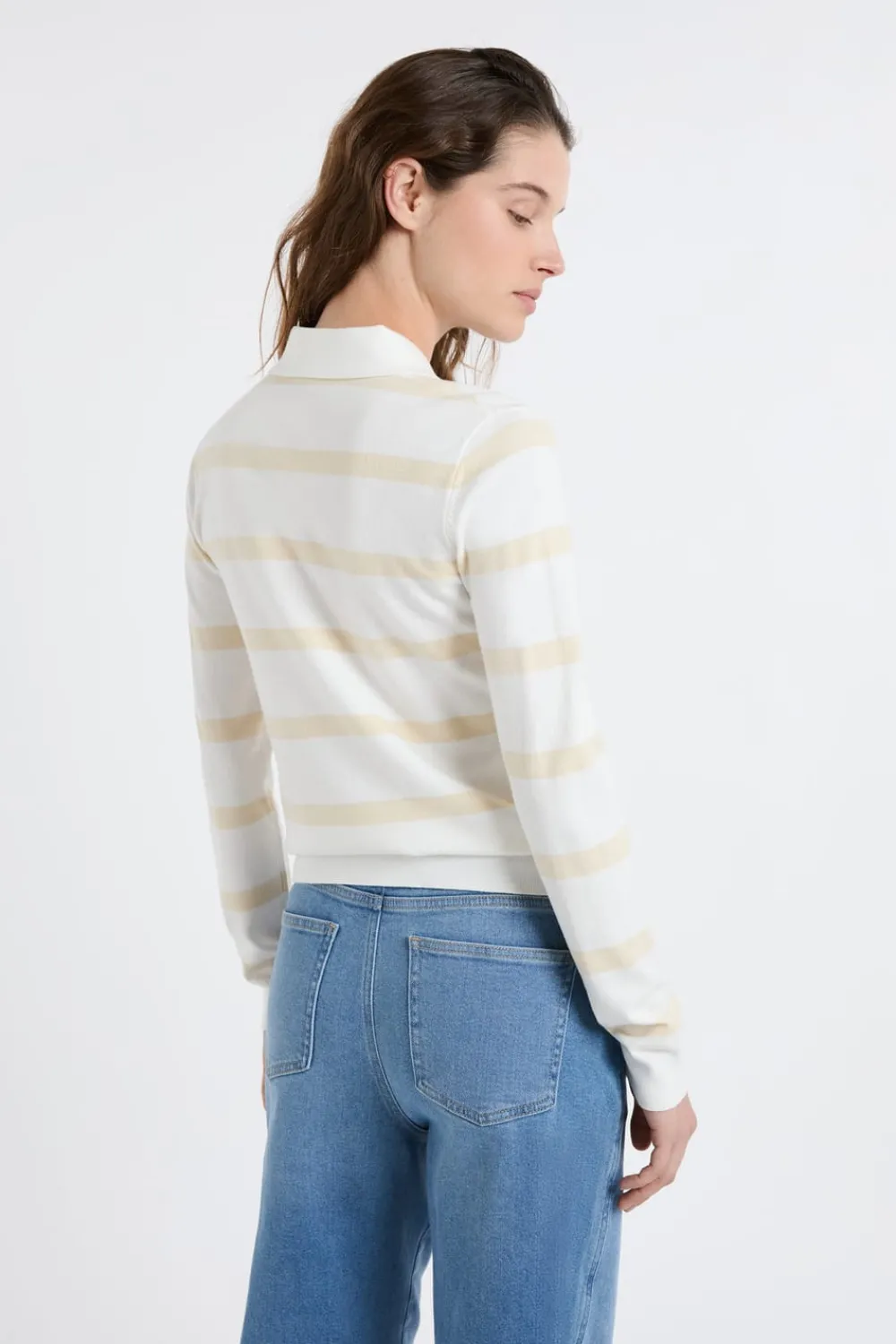 Discount ETAM Jersey de cuello polo de manga larga a rayas crudo