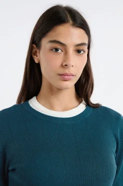 Hot ETAM Jersey de cuello redondo de punto fino VERDE PATO