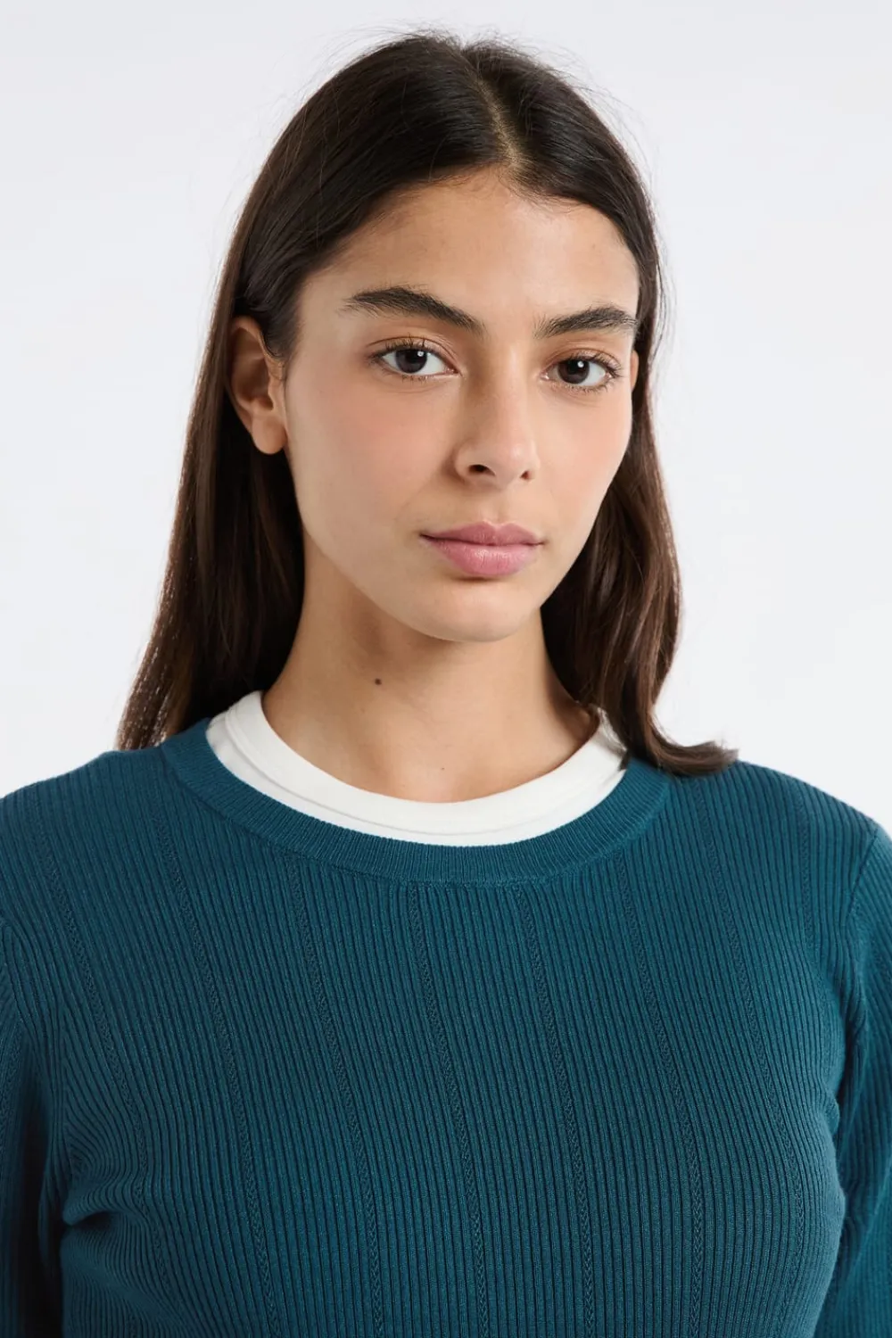 Hot ETAM Jersey de cuello redondo de punto fino VERDE PATO