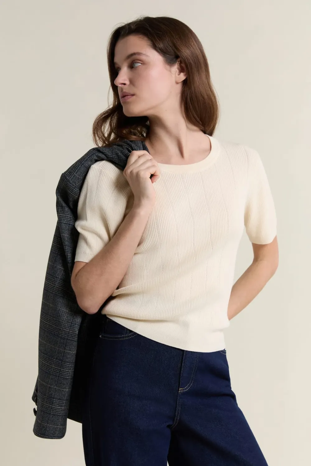 ETAM Jersey de cuello redondo y manga corta LINO