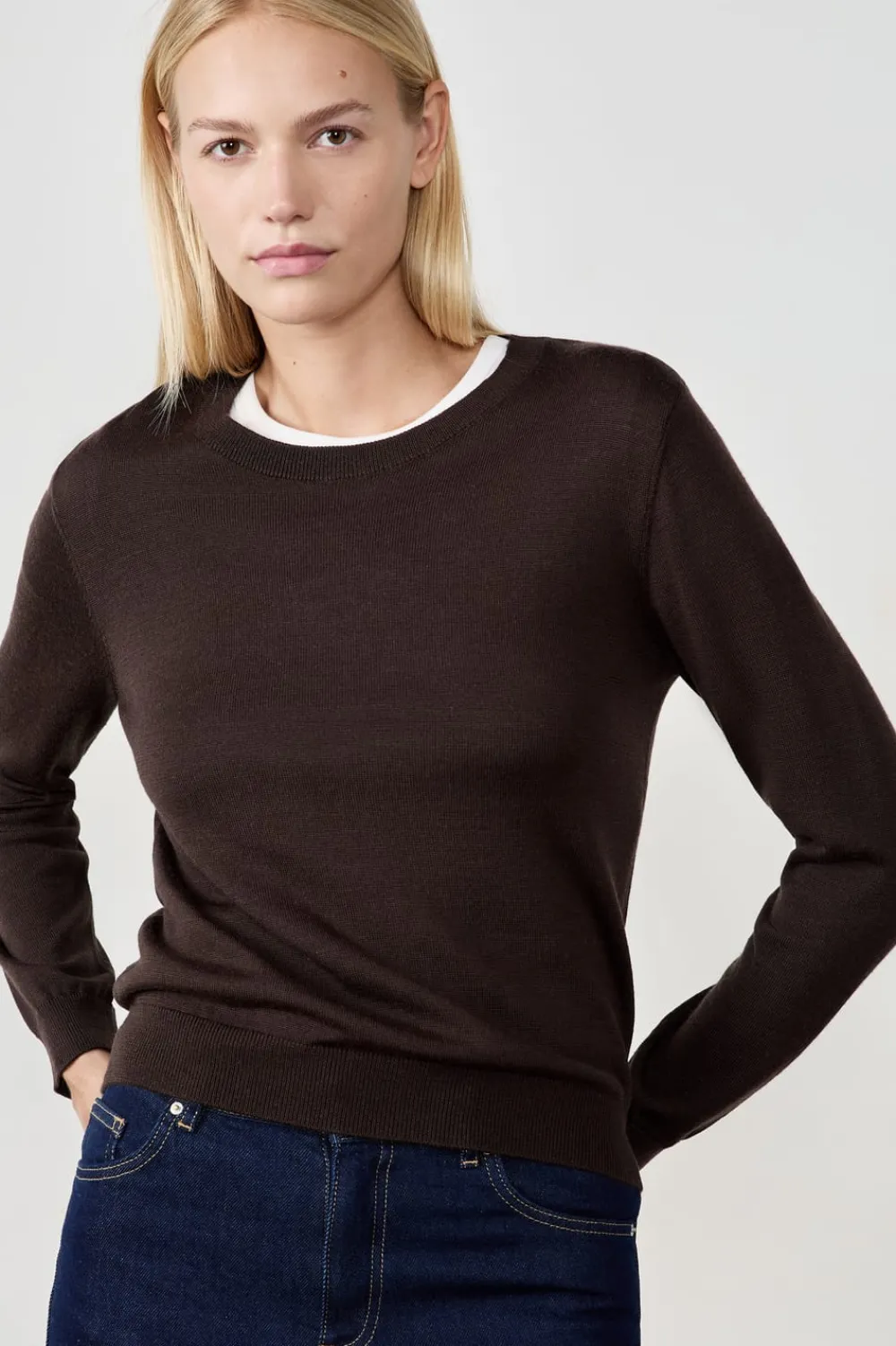 ETAM Jersey de cuello redondo con lana CHOCOLATE