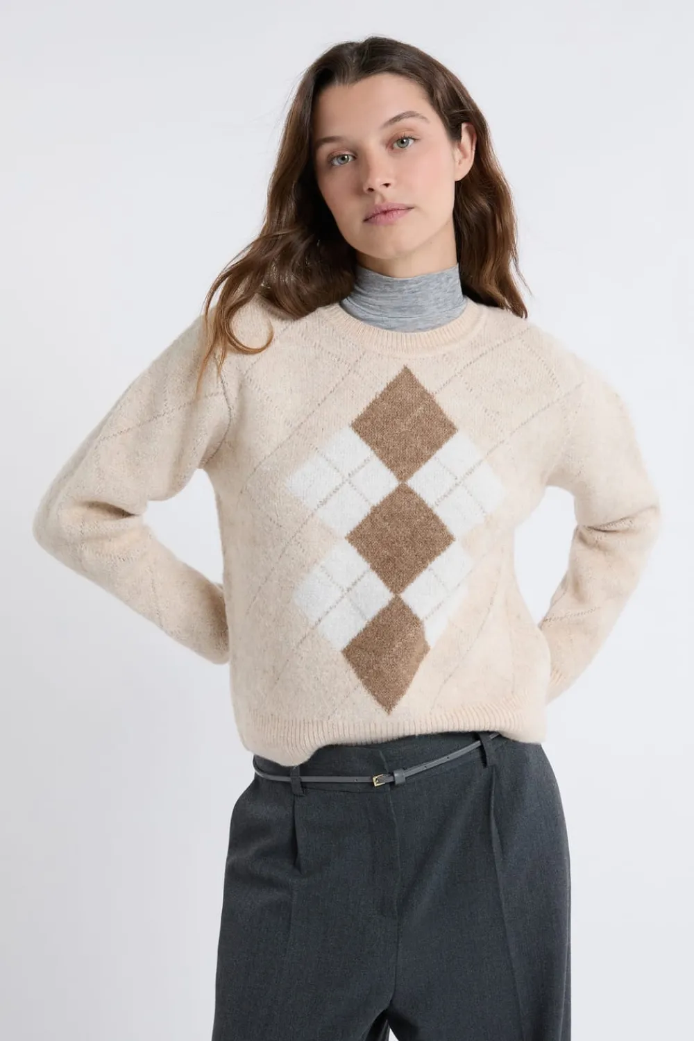 Online ETAM Jersey de cuello redondo con estampado CRUDO