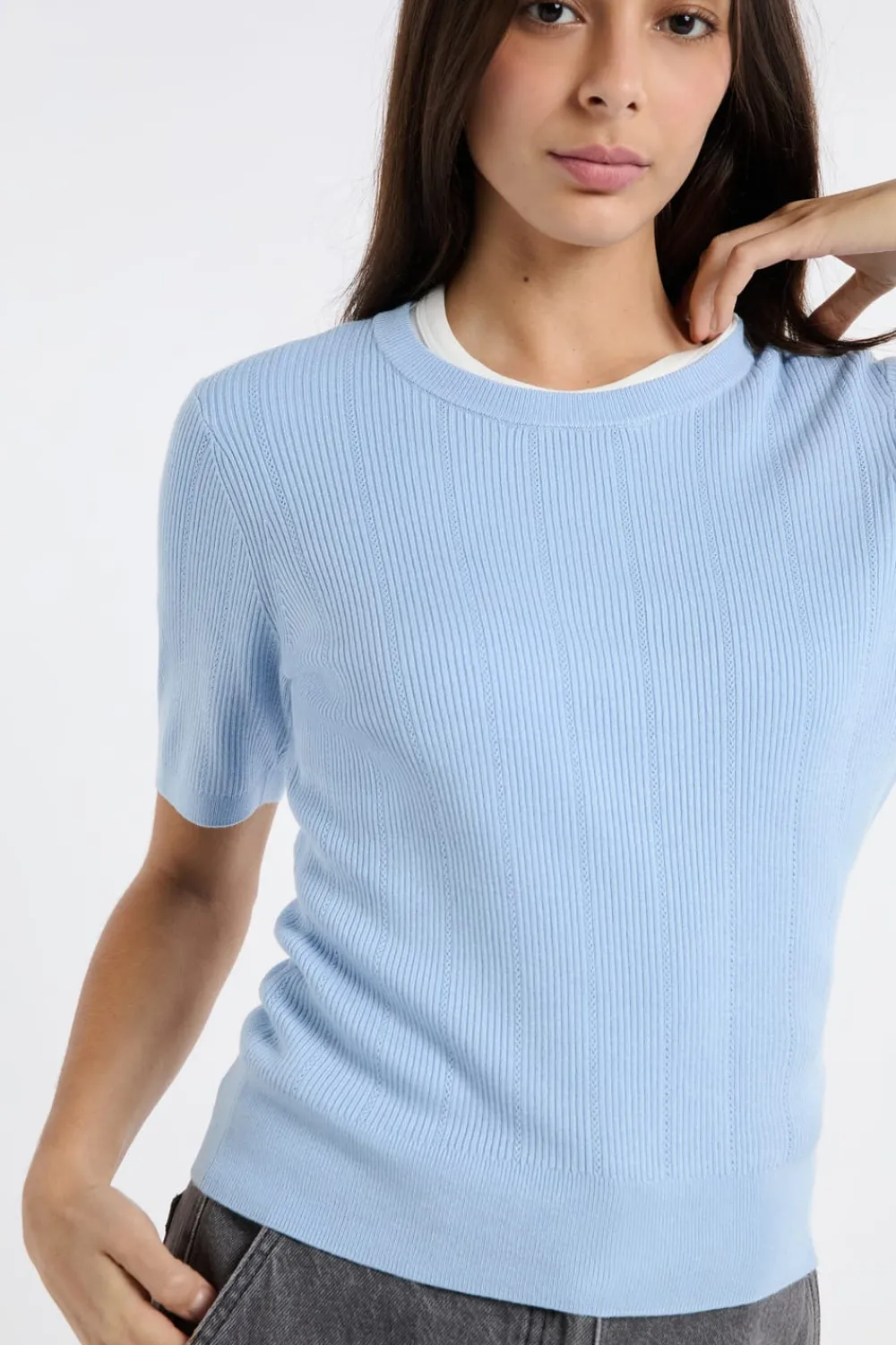 Outlet ETAM Jersey de cuello redondo de punto fino AZUL