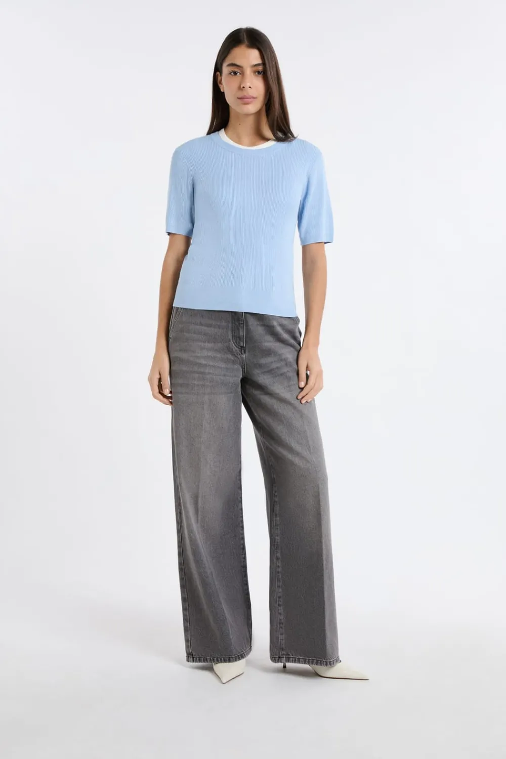 Outlet ETAM Jersey de cuello redondo de punto fino AZUL