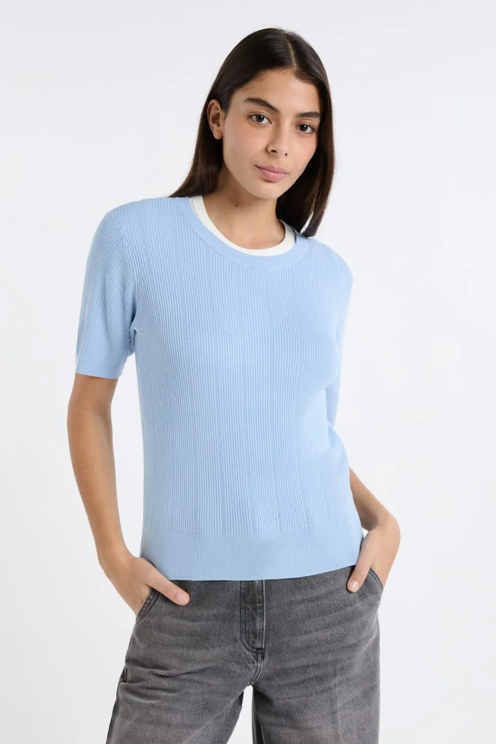 Outlet ETAM Jersey de cuello redondo de punto fino AZUL