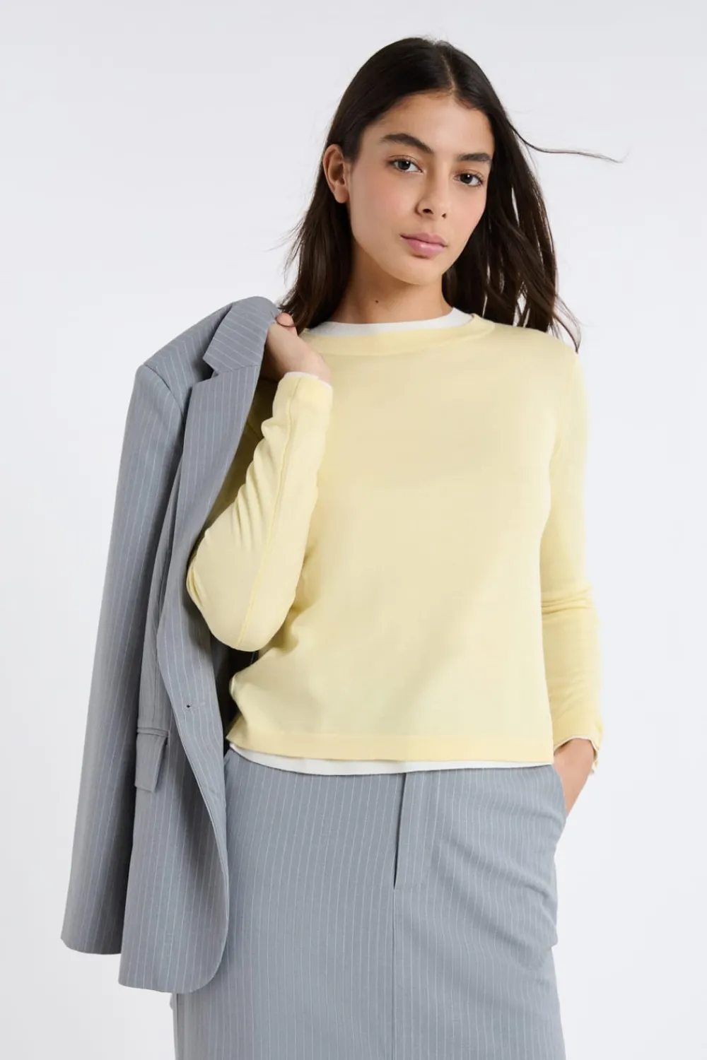 Clearance ETAM Jersey de cuello redondo de lana AMARILLO PÁLIDO