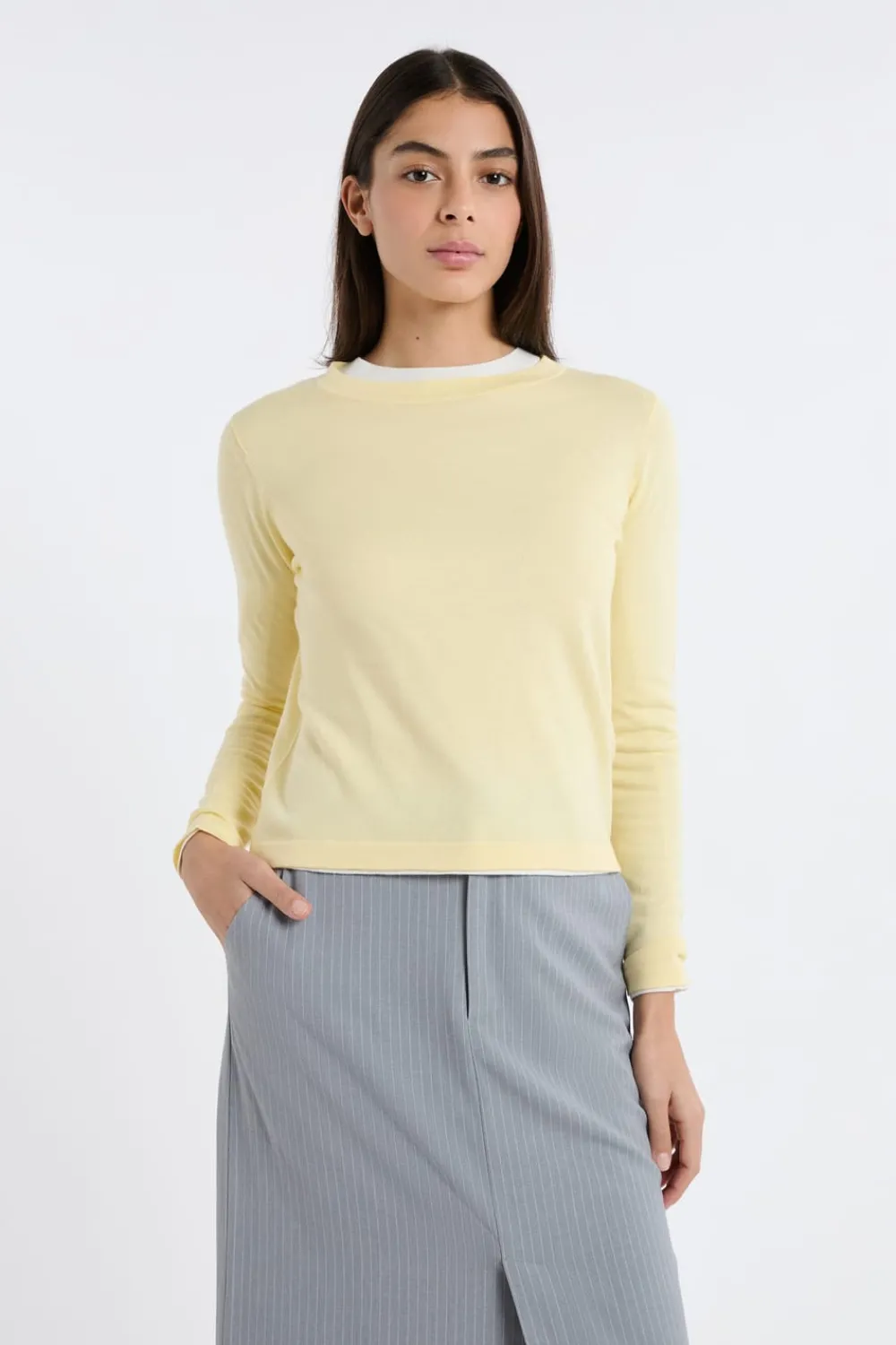 Clearance ETAM Jersey de cuello redondo de lana AMARILLO PÁLIDO