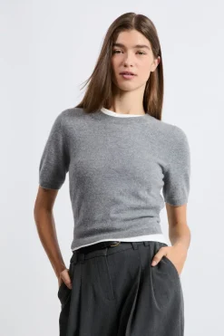 New ETAM Jersey de manga corta de cachemira GRIS