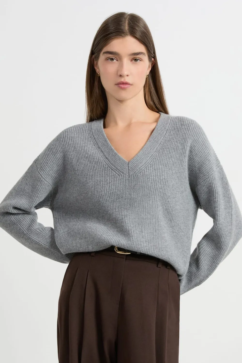 ETAM Jersey de manga larga con cuello en V GRIS