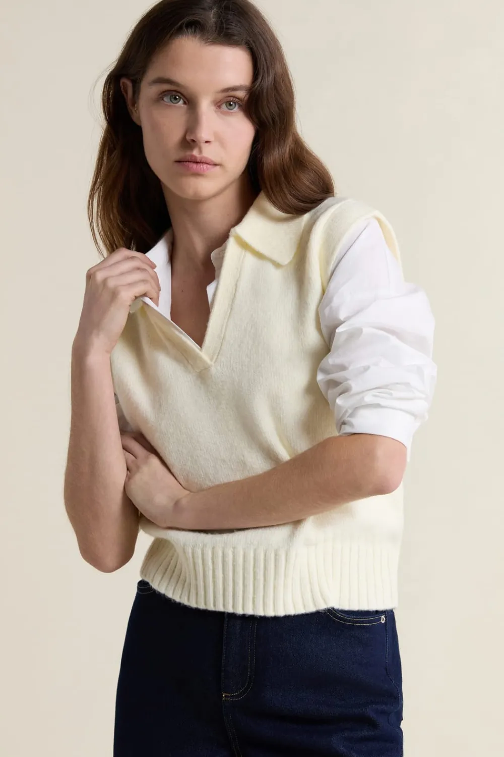 ETAM Jersey sin mangas con cuello polo LINO