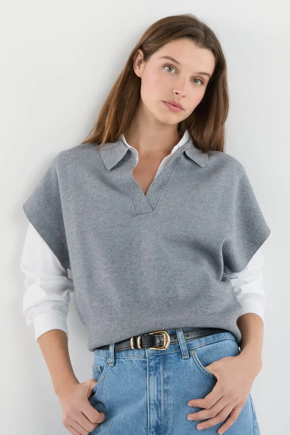 Clearance ETAM Jersey sin mangas con cuello polo GRIS CLARO