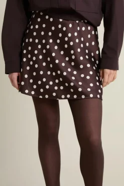 ETAM Jupe courte satinée à pois MARRON