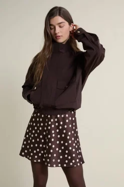 ETAM Jupe courte satinée à pois MARRON