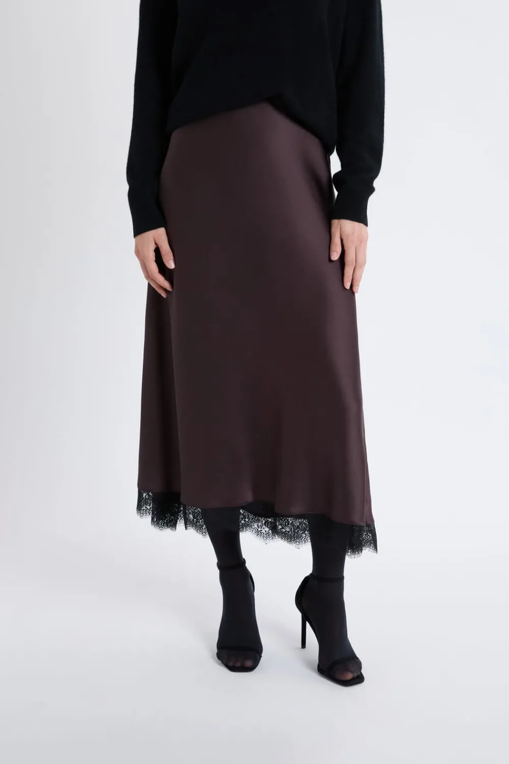 Sale ETAM Jupe longue satinée MARRON