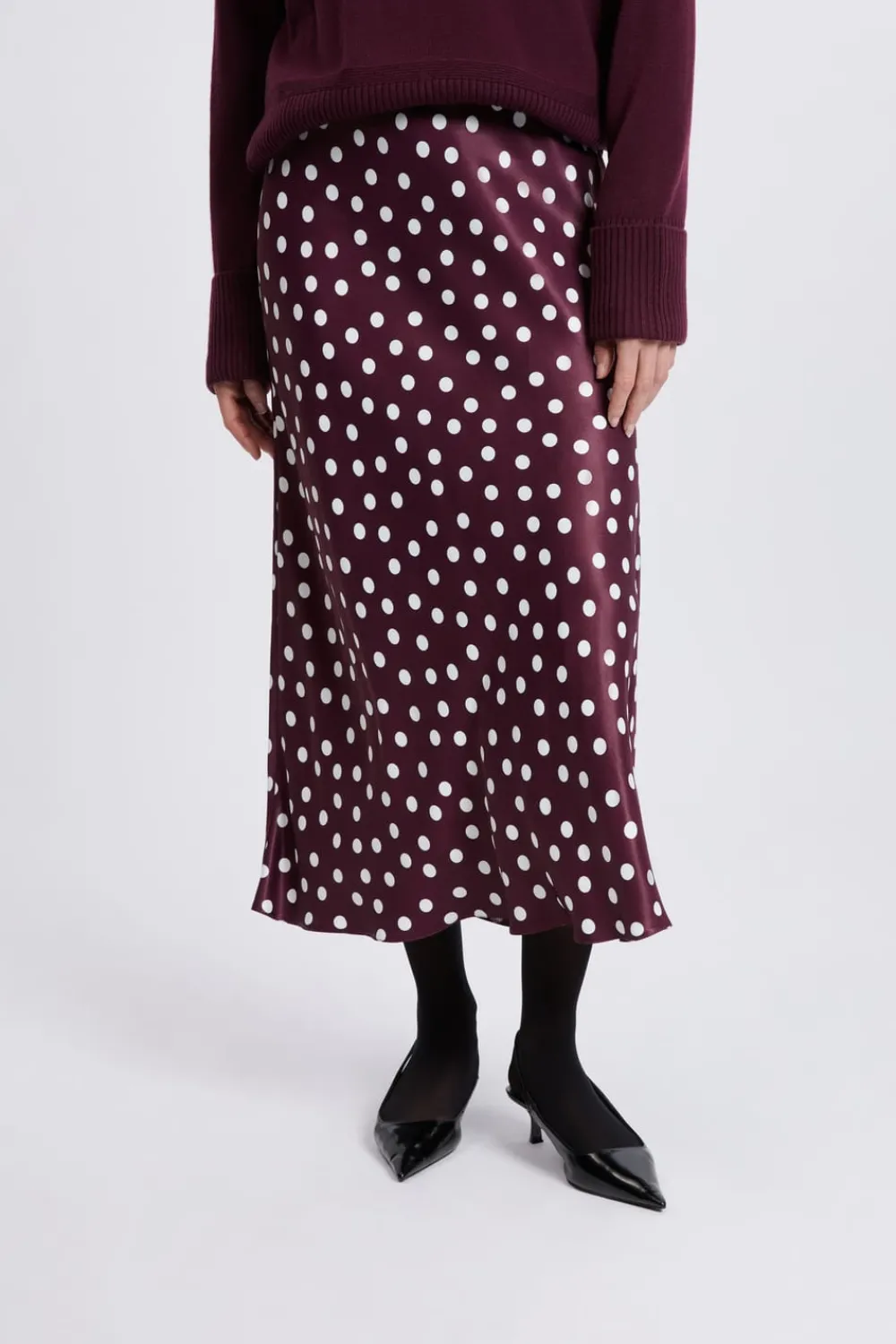 Clearance ETAM Jupe longue satinée à pois IMP FD VIOLET