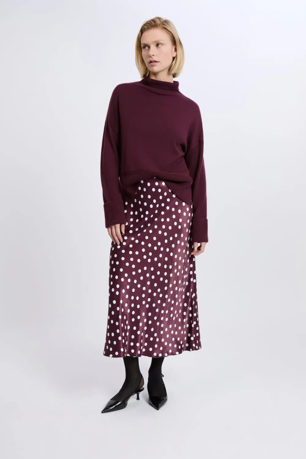 Clearance ETAM Jupe longue satinée à pois IMP FD VIOLET
