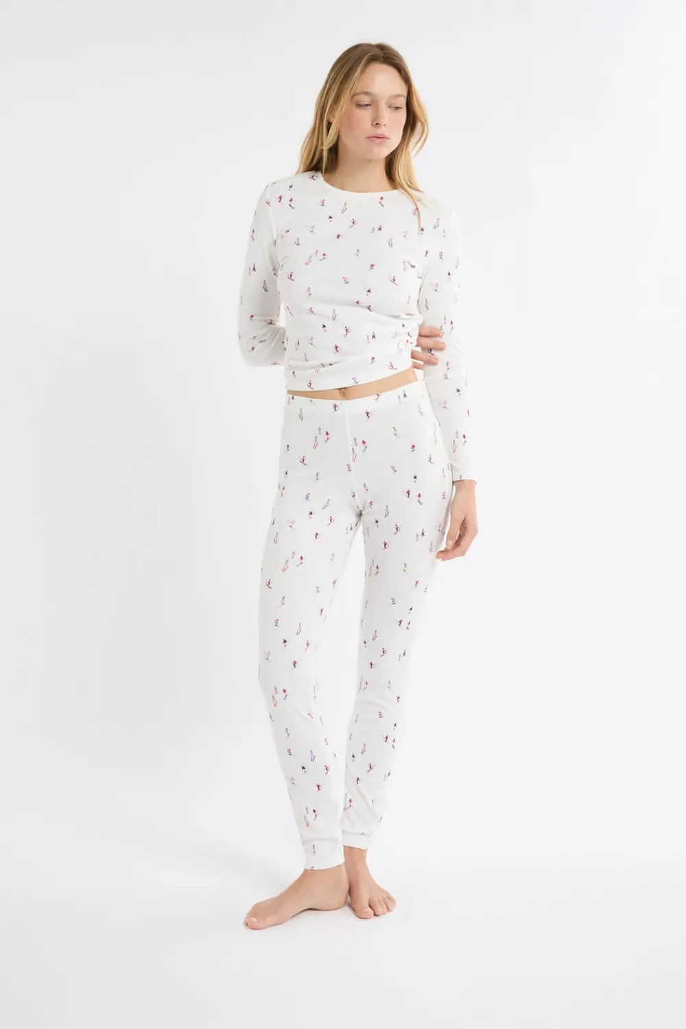 Discount ETAM Leggings de pijama con motivos de esquiadores crudo