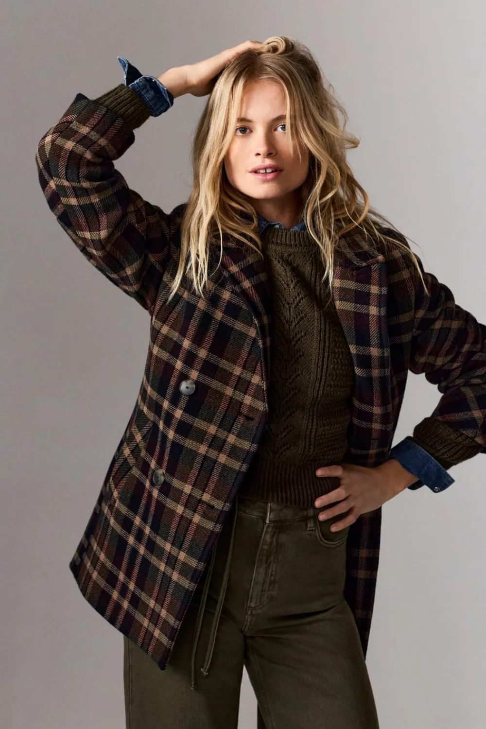 New ETAM Manteau mi-long avec laine IMP FOND VERT
