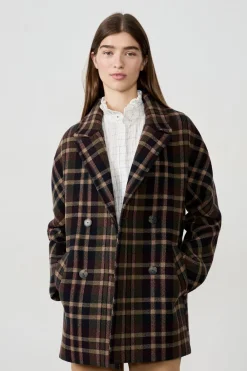 New ETAM Manteau mi-long avec laine IMP FOND VERT