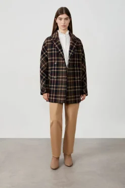 New ETAM Manteau mi-long avec laine IMP FOND VERT