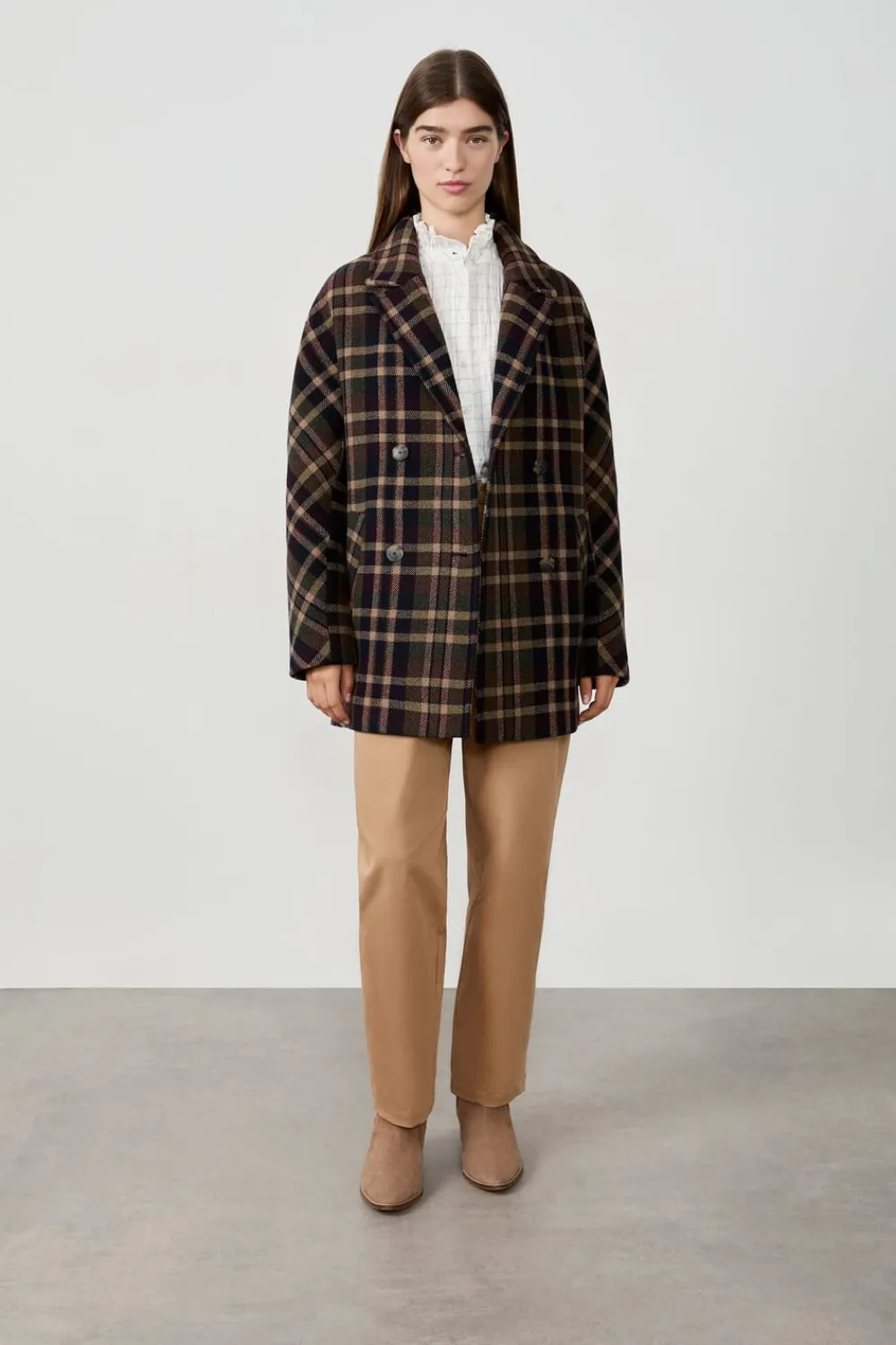 New ETAM Manteau mi-long avec laine IMP FOND VERT
