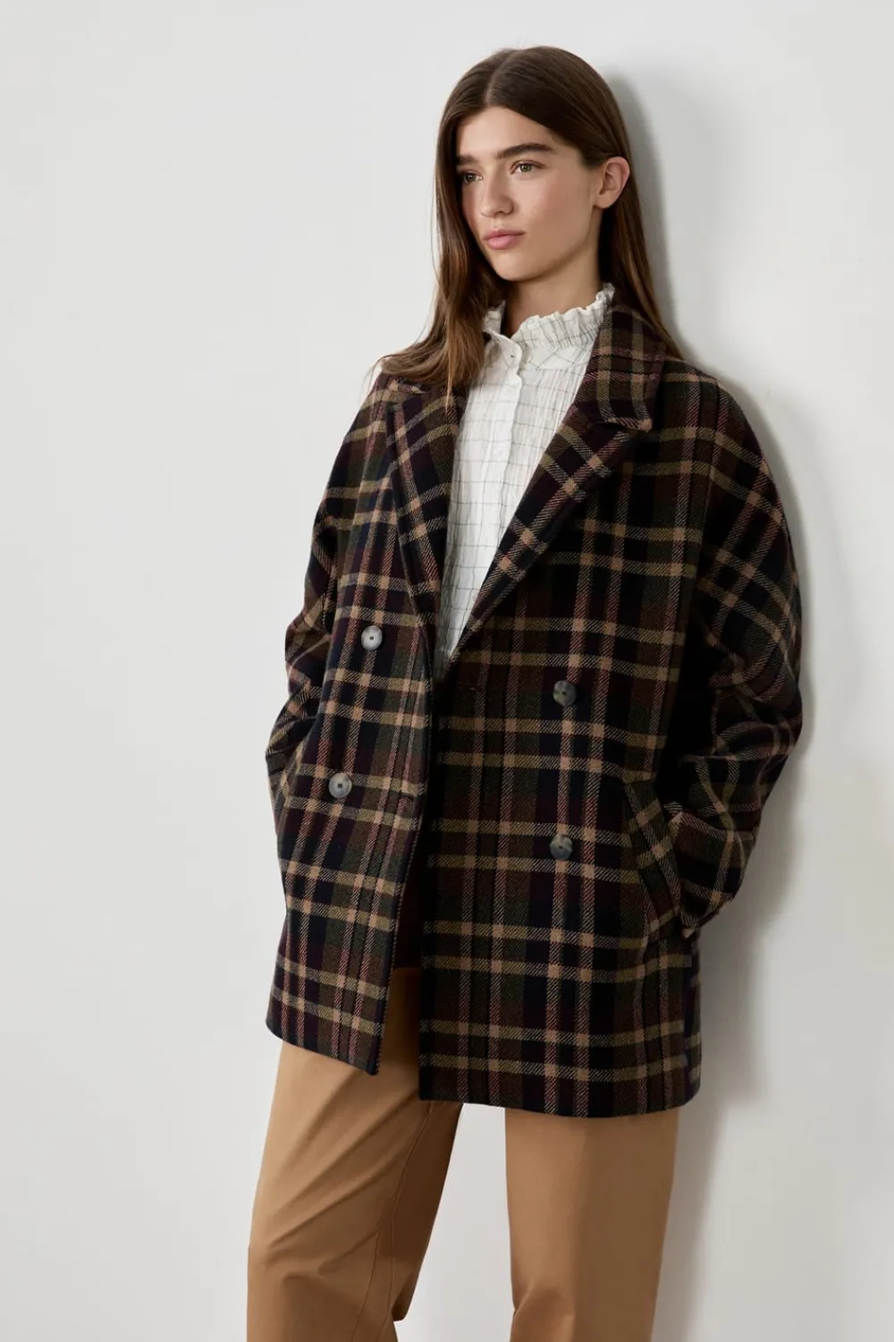 New ETAM Manteau mi-long avec laine IMP FOND VERT