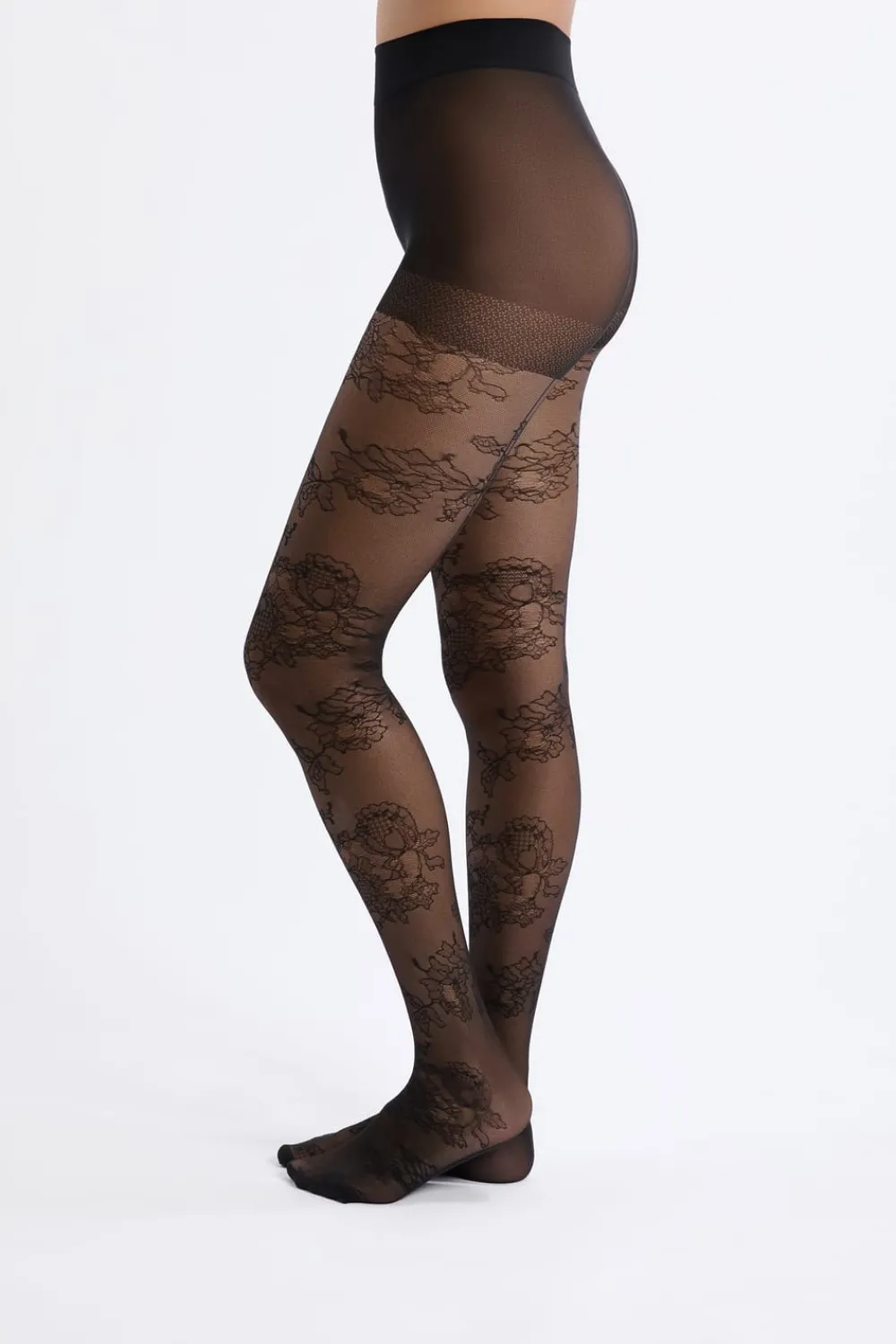 Sale ETAM Medias transparentes con flores - 15D NEGRO