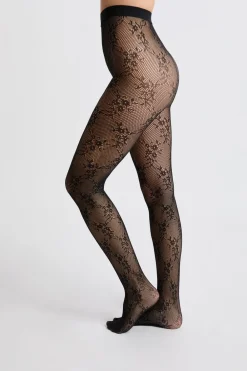 Discount ETAM Medias transparentes con motivos - rejilla NEGRO