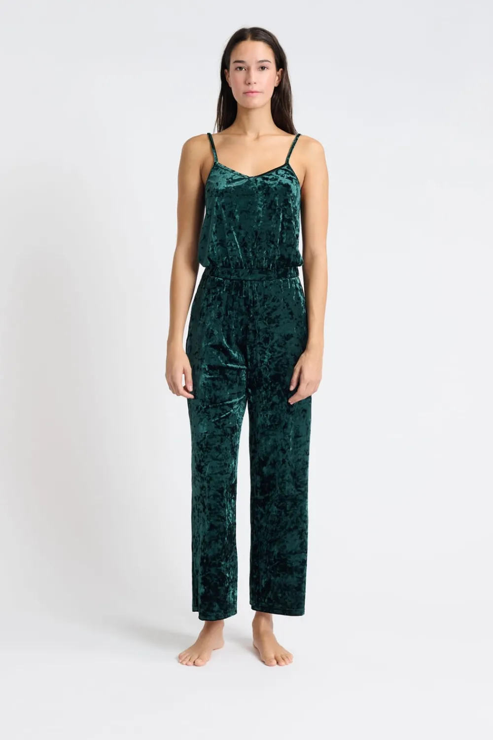 New ETAM Mono de pijama de terciopelo VERDE OSCURO