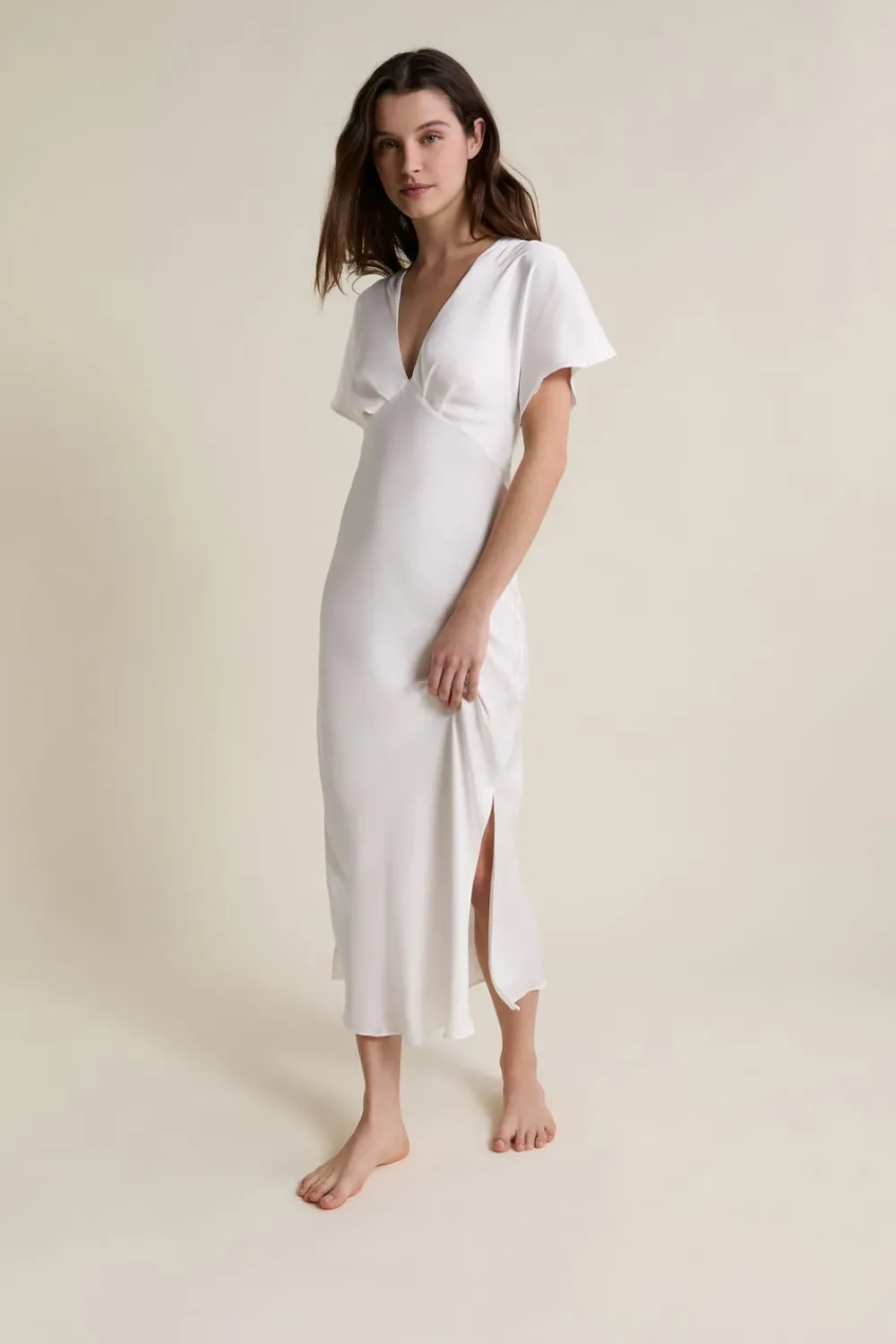 Sale ETAM Nuisette longue satinée BLANC