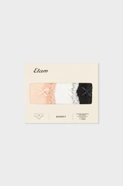 Hot ETAM Pack de 3 braguitas de algodón y encaje MULTICOLOR