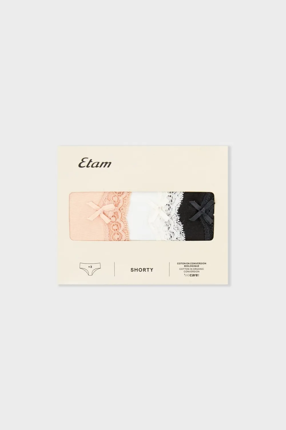 Hot ETAM Pack de 3 braguitas de algodón y encaje MULTICOLOR