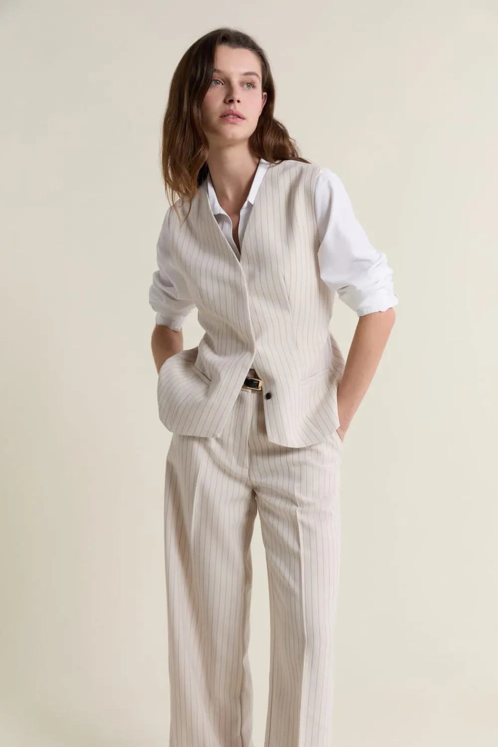 ETAM Pantalón a rayas IMP FD crudo