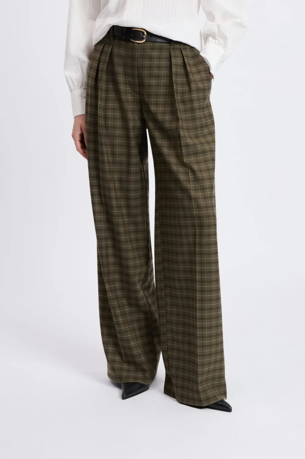 Best ETAM Pantalón ancho a cuadros CAQUI