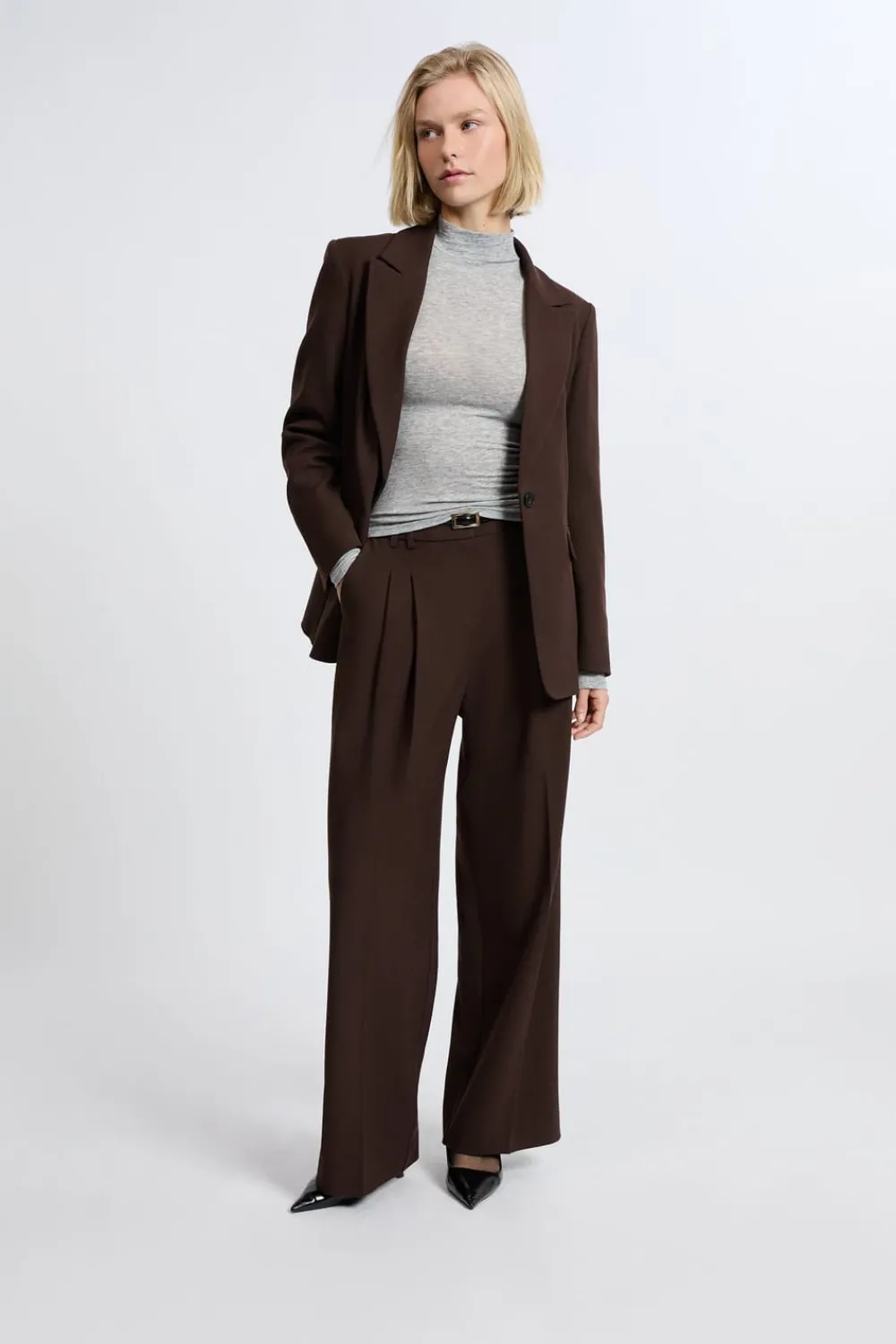 Outlet ETAM Pantalón ancho de sarga CHOCOLATE