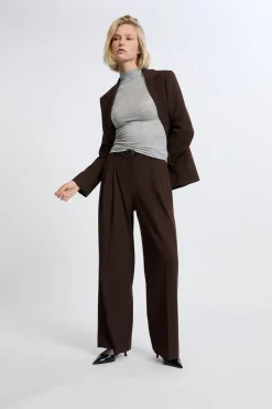 Outlet ETAM Pantalón ancho de sarga CHOCOLATE
