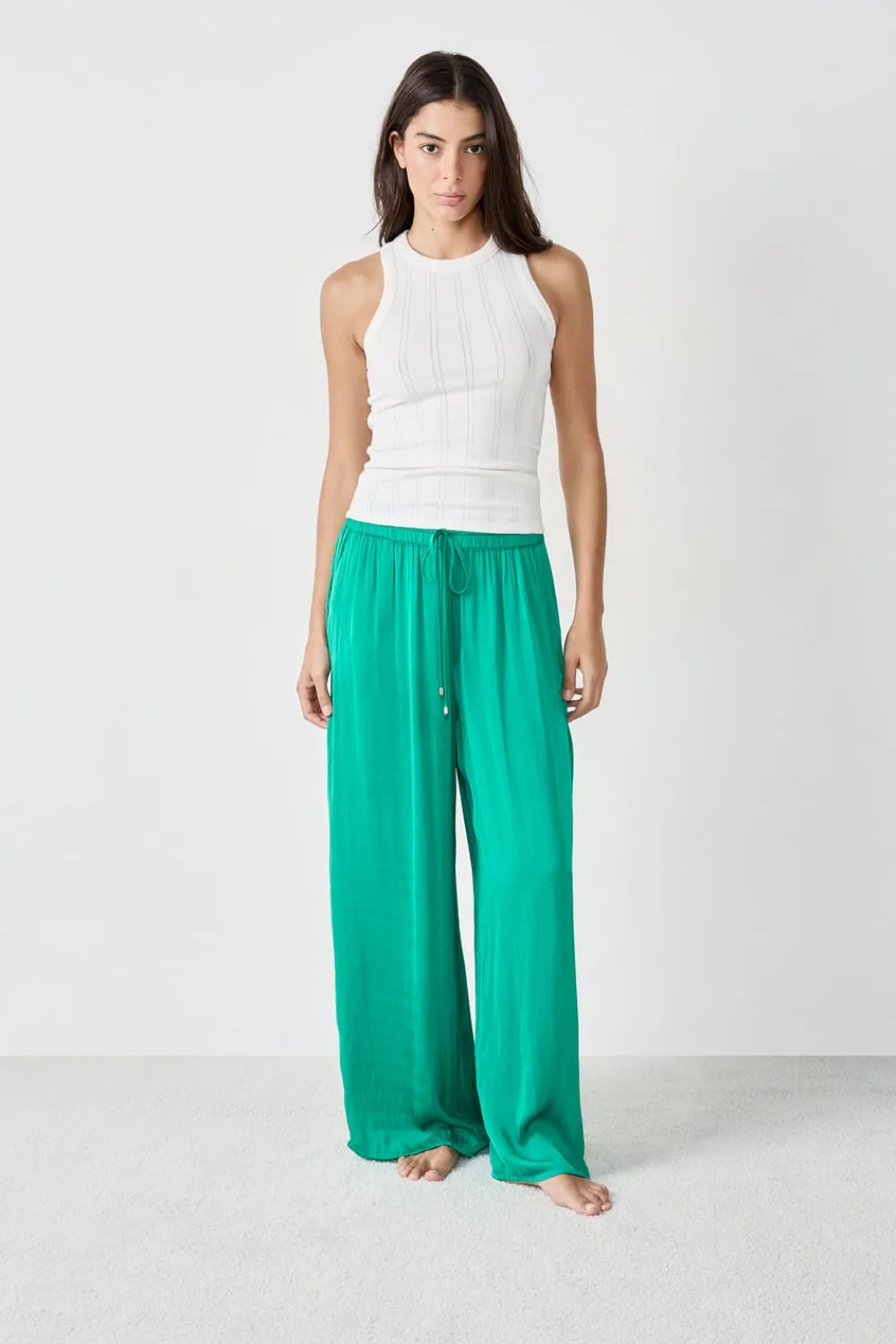 Sale ETAM Pantalón ancho de satén ESMERALDA