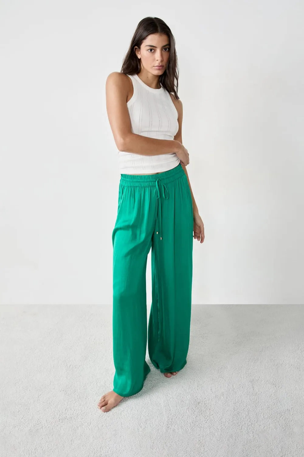 Sale ETAM Pantalón ancho de satén ESMERALDA