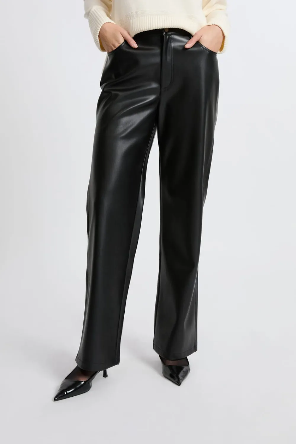 Discount ETAM Pantalón anchos con efecto piel NEGRO