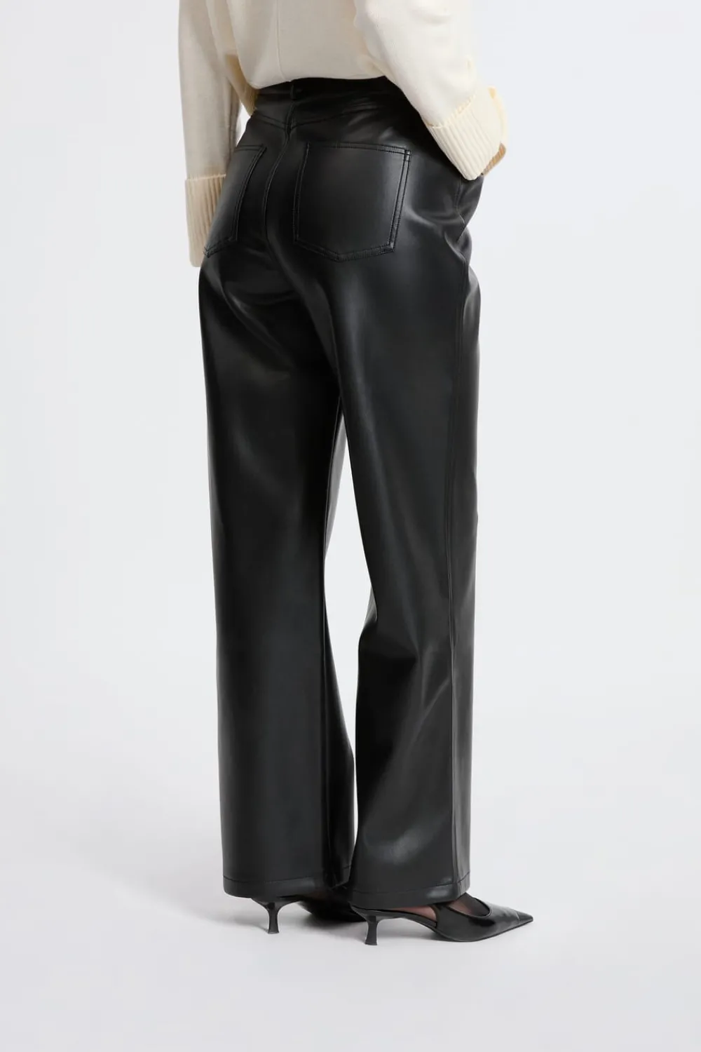 Discount ETAM Pantalón anchos con efecto piel NEGRO