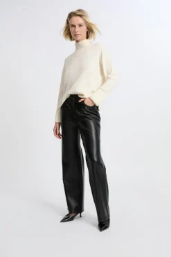 Discount ETAM Pantalón anchos con efecto piel NEGRO