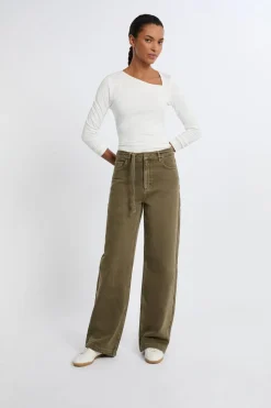 Clearance ETAM Pantalón con cordón de algodón CAQUI